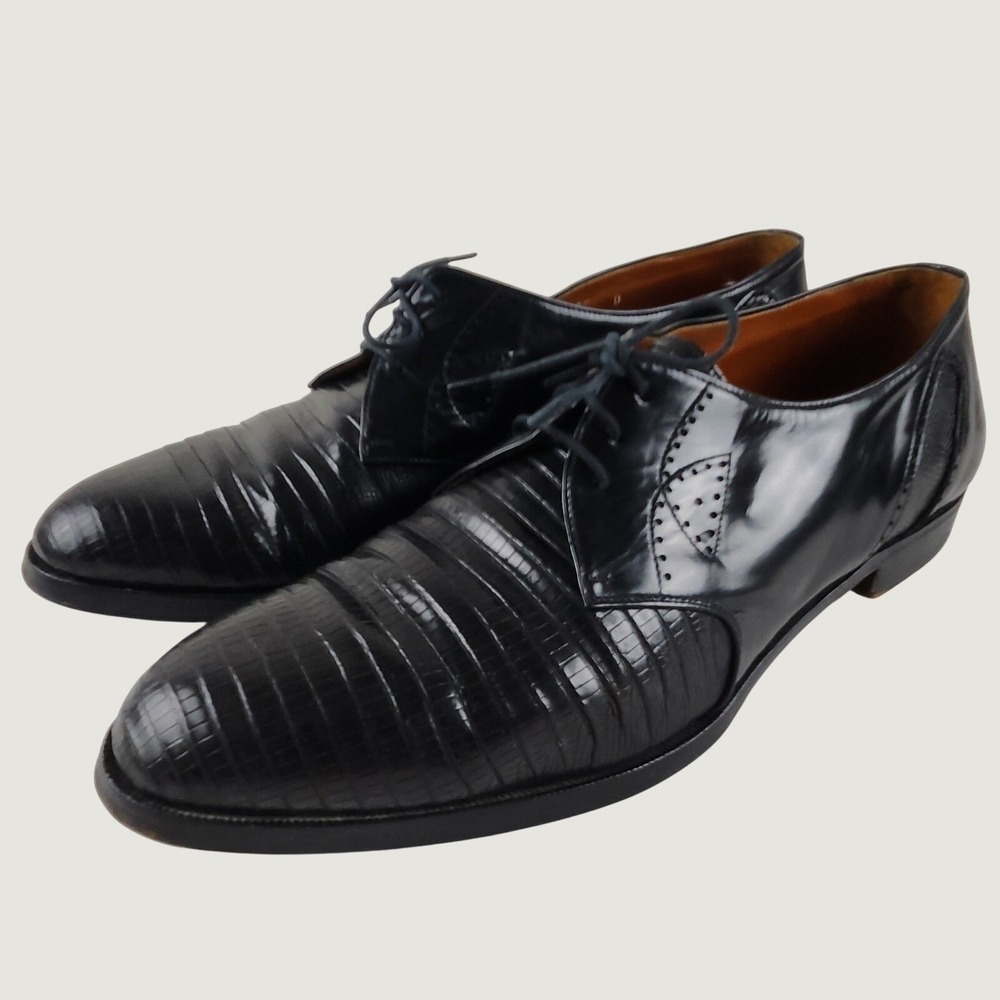 Vintage Lizard Skin Oxfords Dress Shoes 12D Black Davanzati Italian Luxury